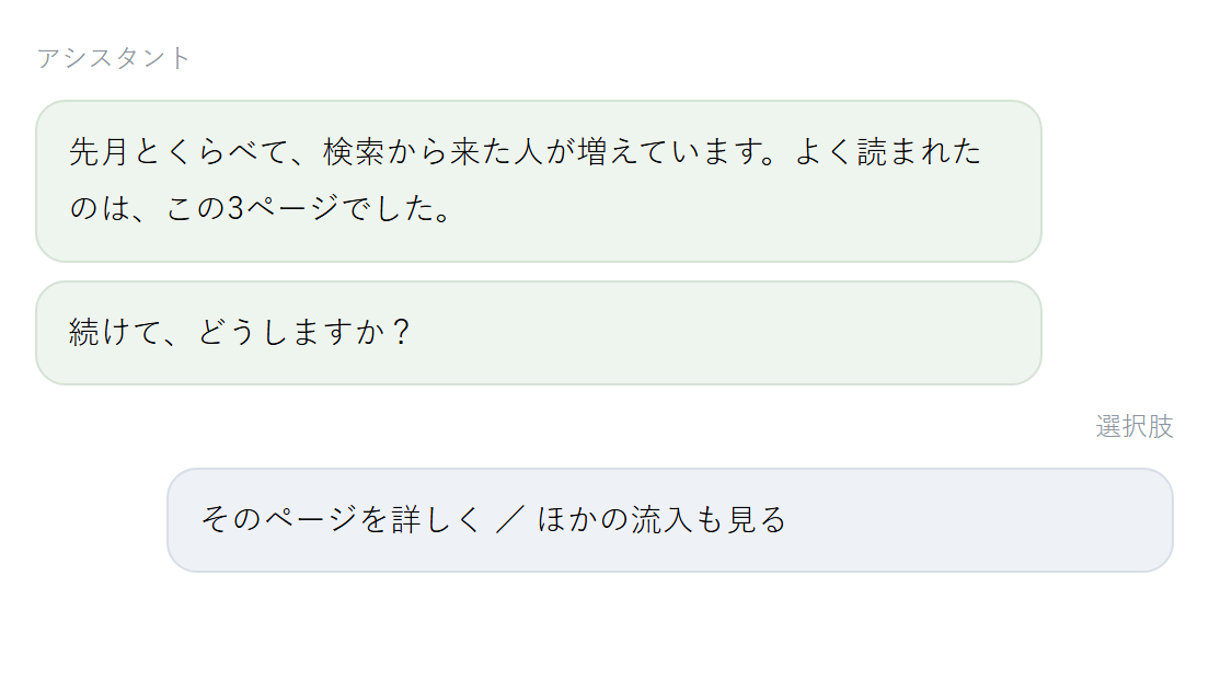 AIアシスタントの会話画面のイメージ